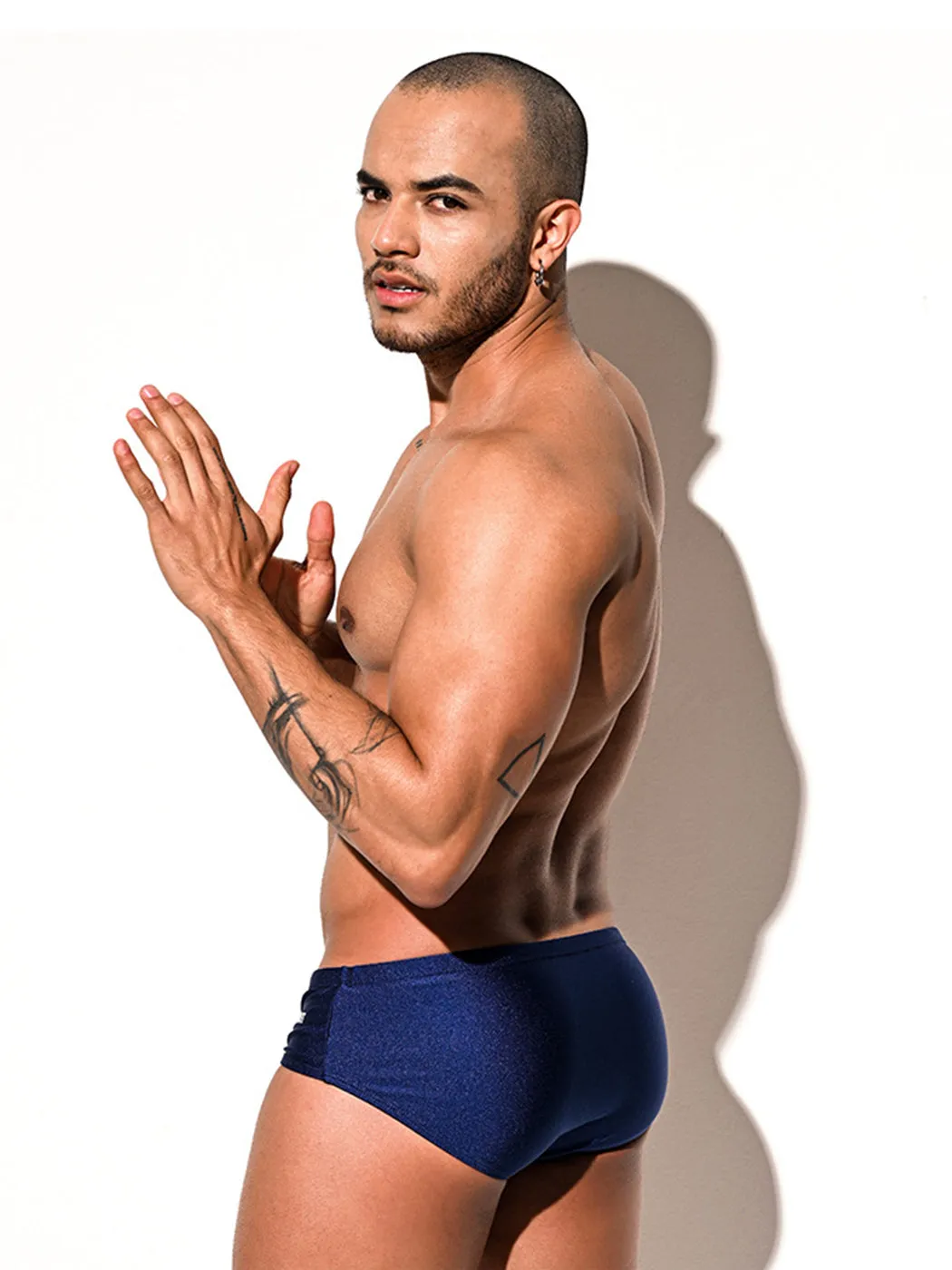 Mens Shiny Solid Color Swim Briefs