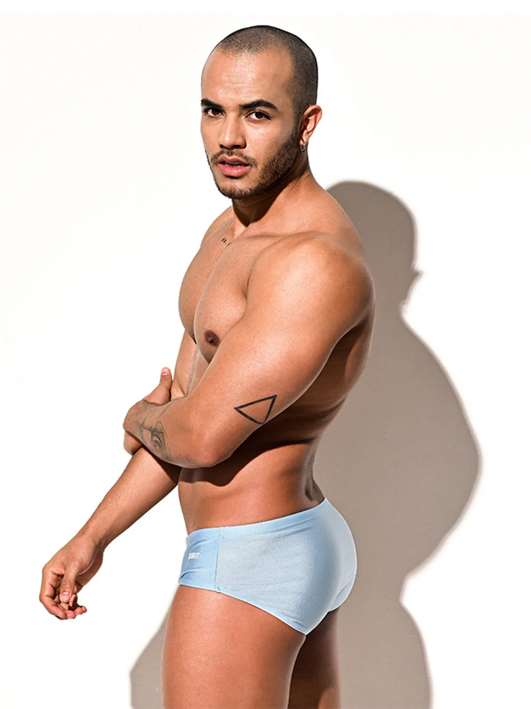 Mens Shiny Solid Color Swim Briefs