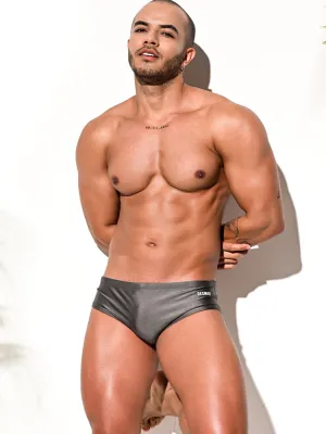 Mens Shiny Solid Color Swim Briefs
