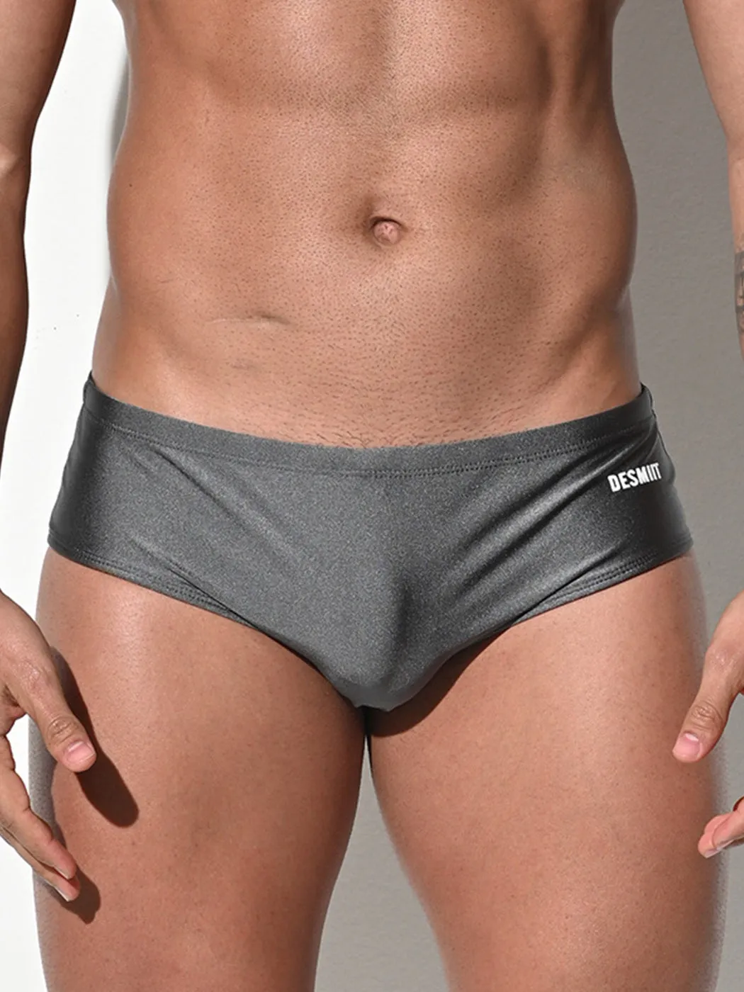 Mens Shiny Solid Color Swim Briefs