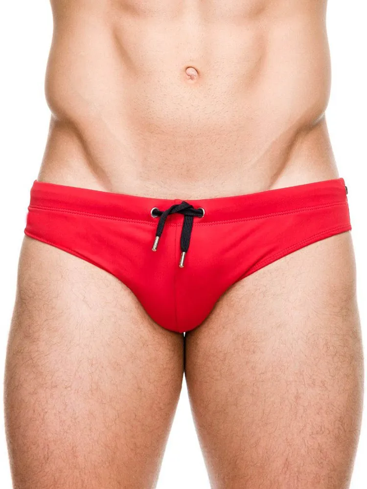 Men's Solid Swimming Briefs Drawstring Bikini