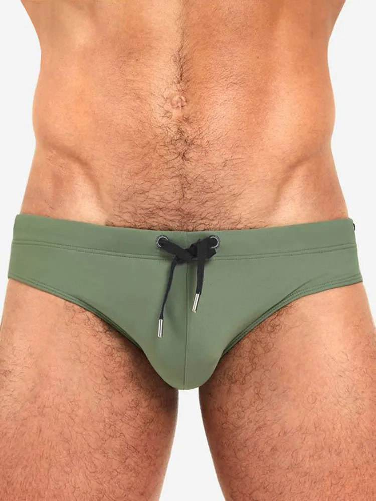 Men's Solid Swimming Briefs Drawstring Bikini
