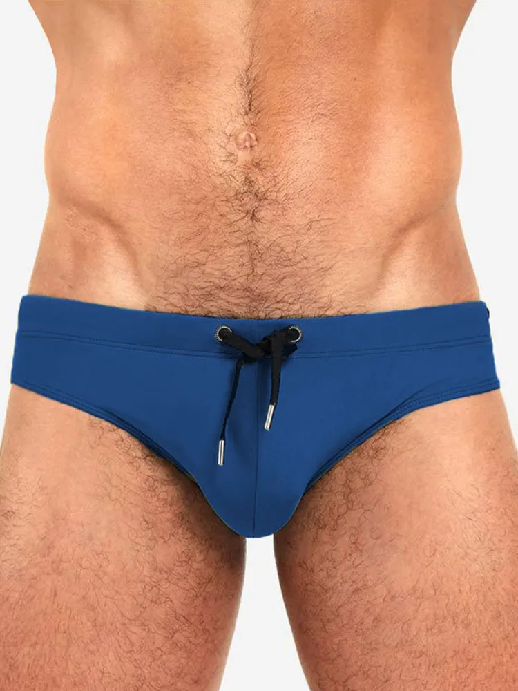 Men's Solid Swimming Briefs Drawstring Bikini
