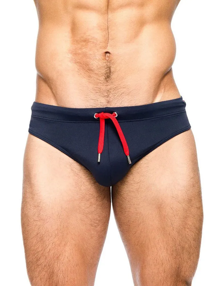 Men's Solid Swimming Briefs Drawstring Bikini