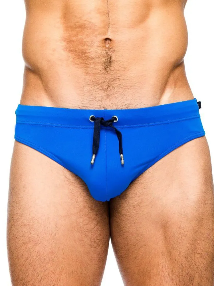 Men's Solid Swimming Briefs Drawstring Bikini