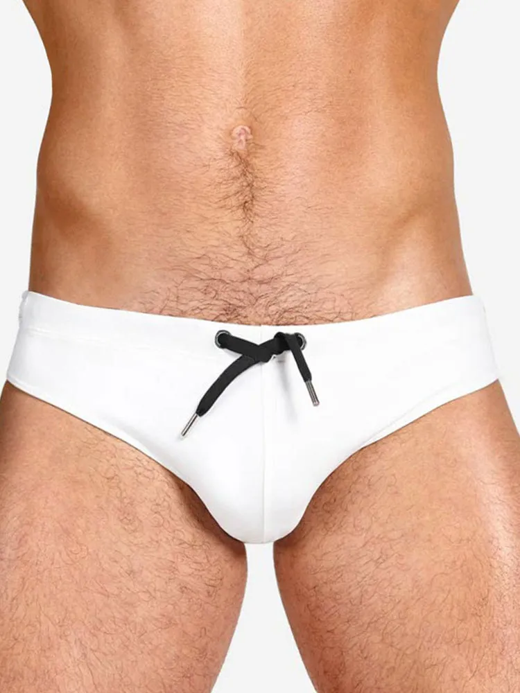 Men's Solid Swimming Briefs Drawstring Bikini
