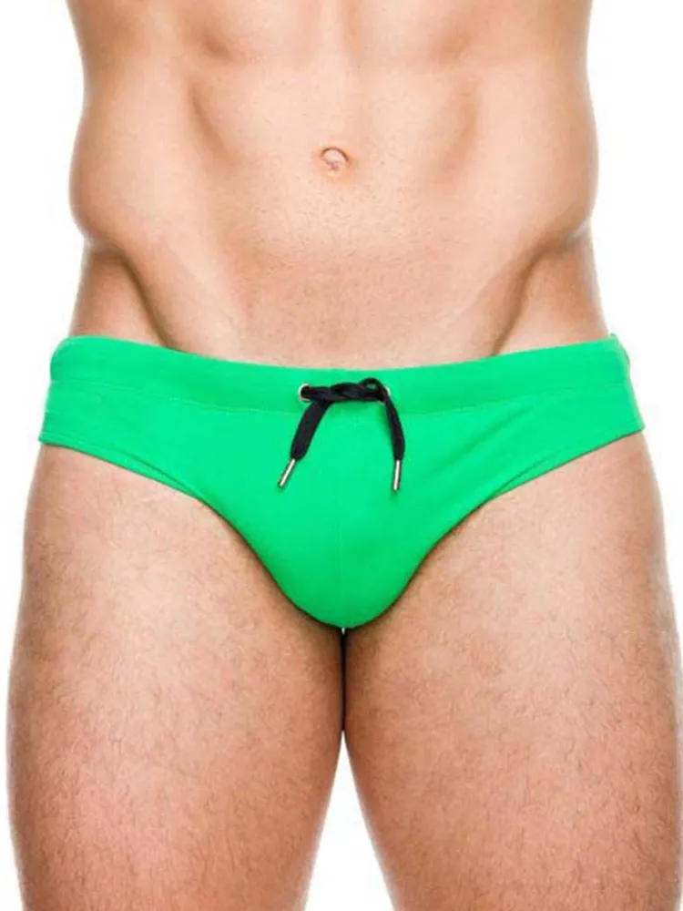 Men's Solid Swimming Briefs Drawstring Bikini