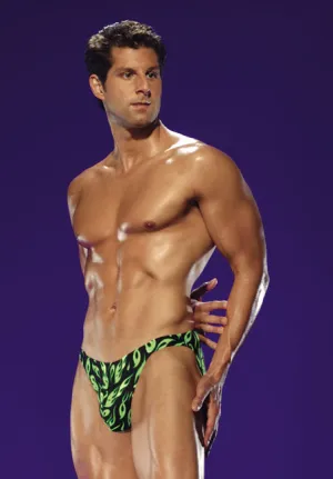 Mens Swimsuit Bikini Lime Flame XL Clearance