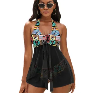 Mickey Stickers Women's Split Skirt Swimsuit