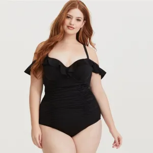 Plus Size Swimming Suit Ruffle Off Shoulder