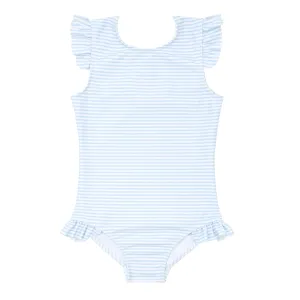 Powder Blue Stripe Ruffle Sleeve One Piece Rash Guard