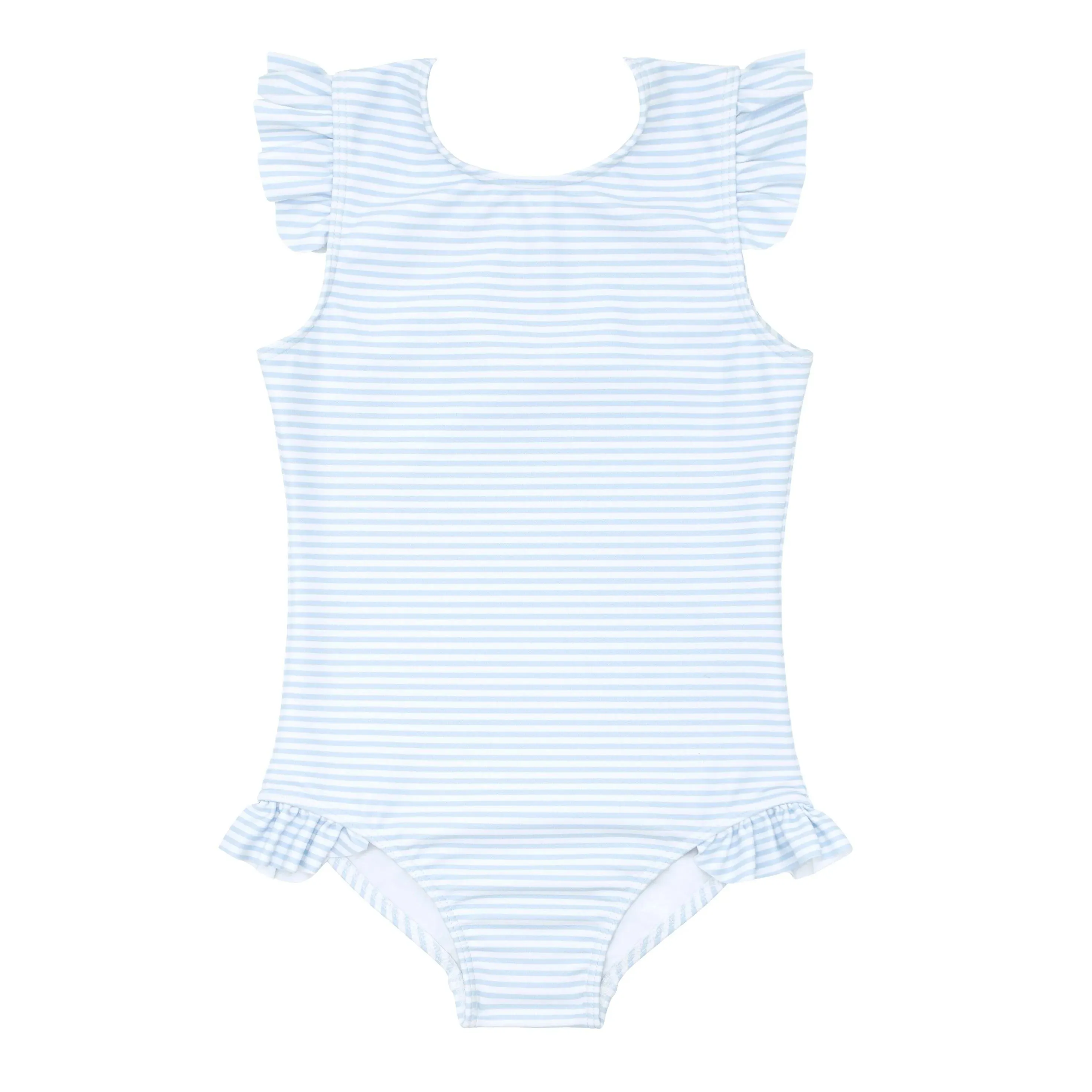 Powder Blue Stripe Ruffle Sleeve One Piece Rash Guard