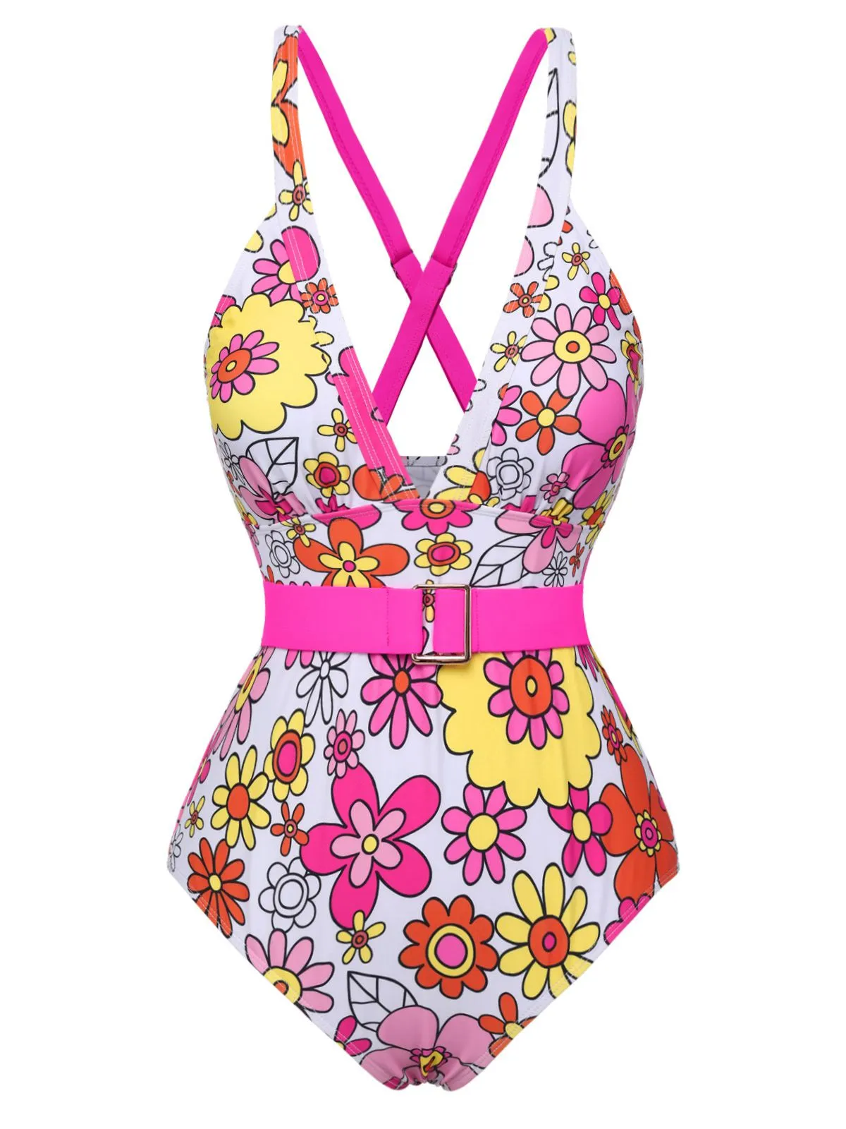 [Pre-Sale] 1960s Flowers Back-Cross Strap Belt Swimsuit