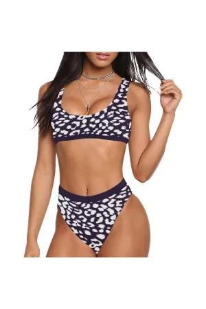 Purple Leopard Print Sport Top & High-Waisted Bikini Swimsuit