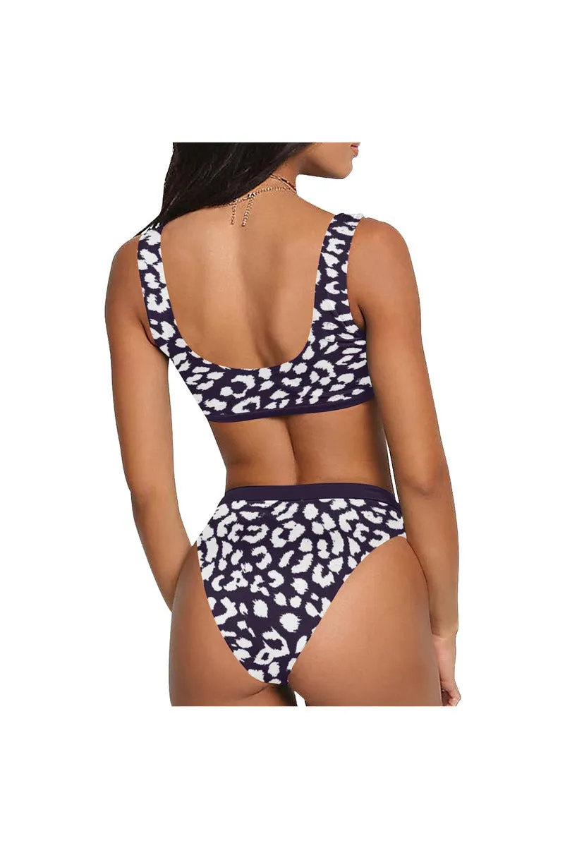Purple Leopard Print Sport Top & High-Waisted Bikini Swimsuit