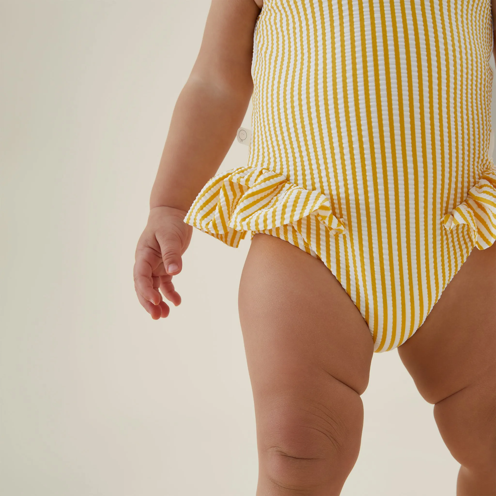 Seersucker Mustard Stripe Frill Swimsuit