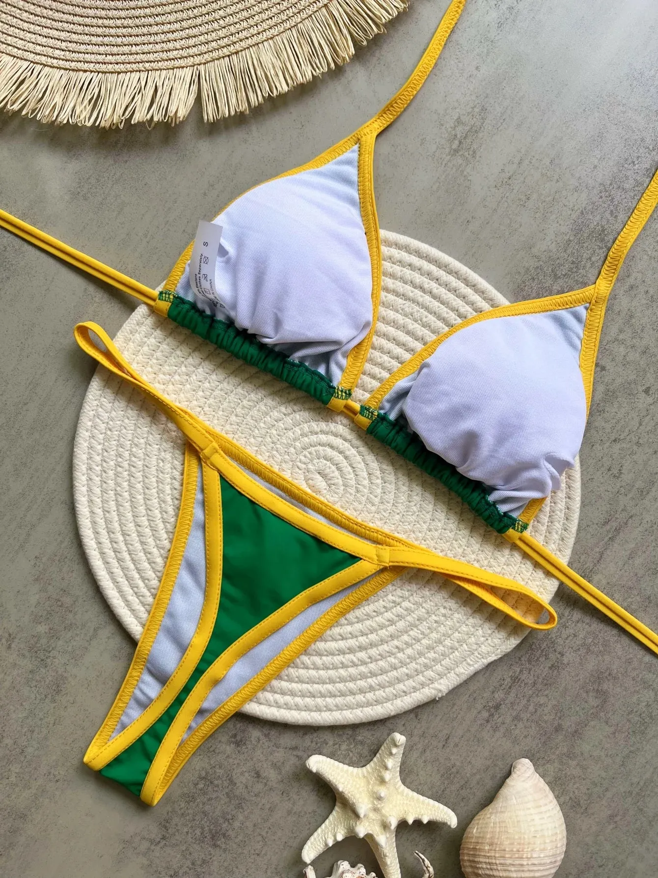 Sexy Embroidered Brazil Flag Contrast Split Bikini Set