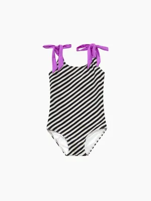 Strapped Black Stripe One-Piece Swimsuit
