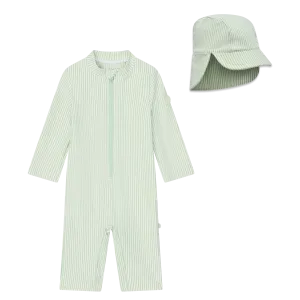 Stripe Seersucker Sunsafe Swimsuit & Hat