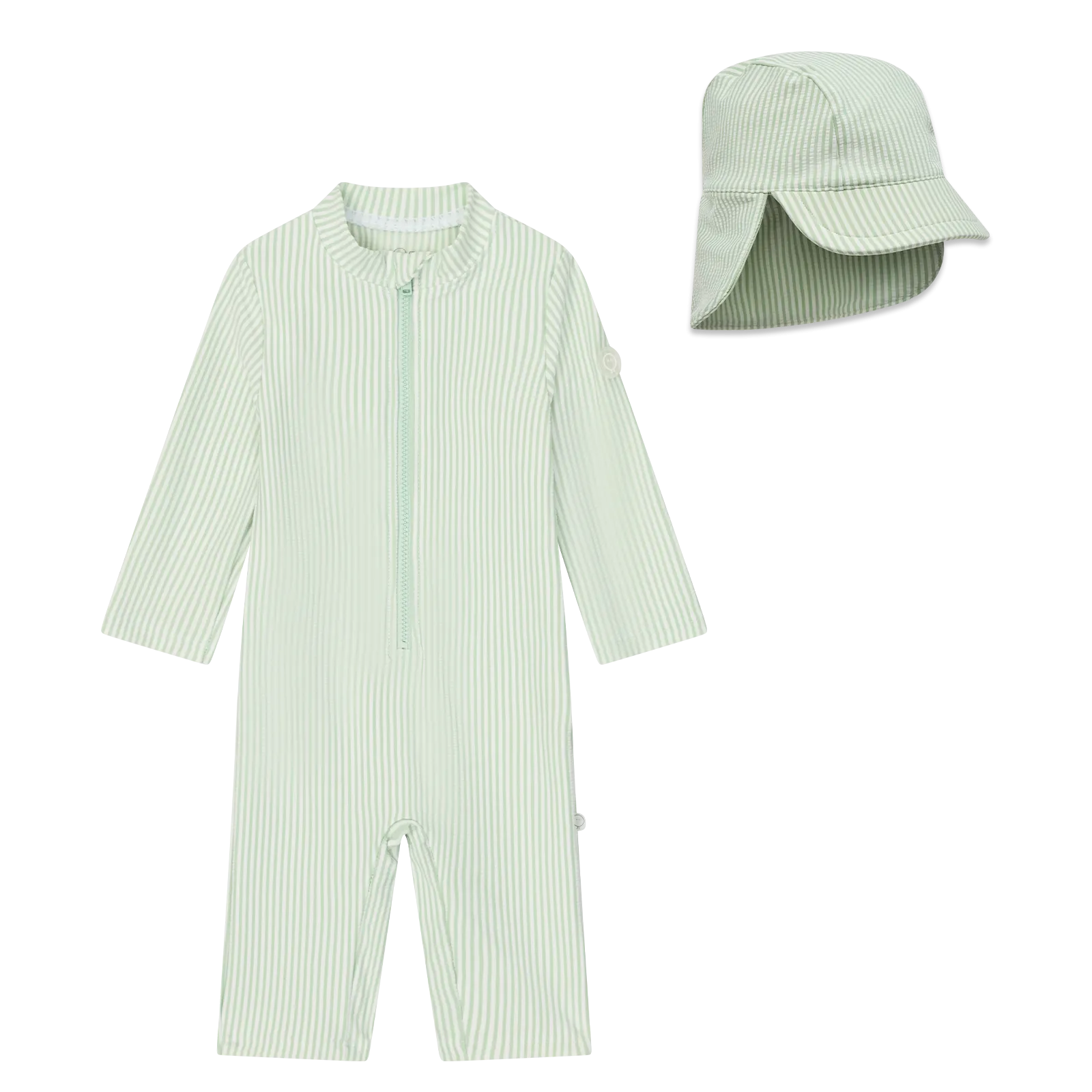 Stripe Seersucker Sunsafe Swimsuit & Hat