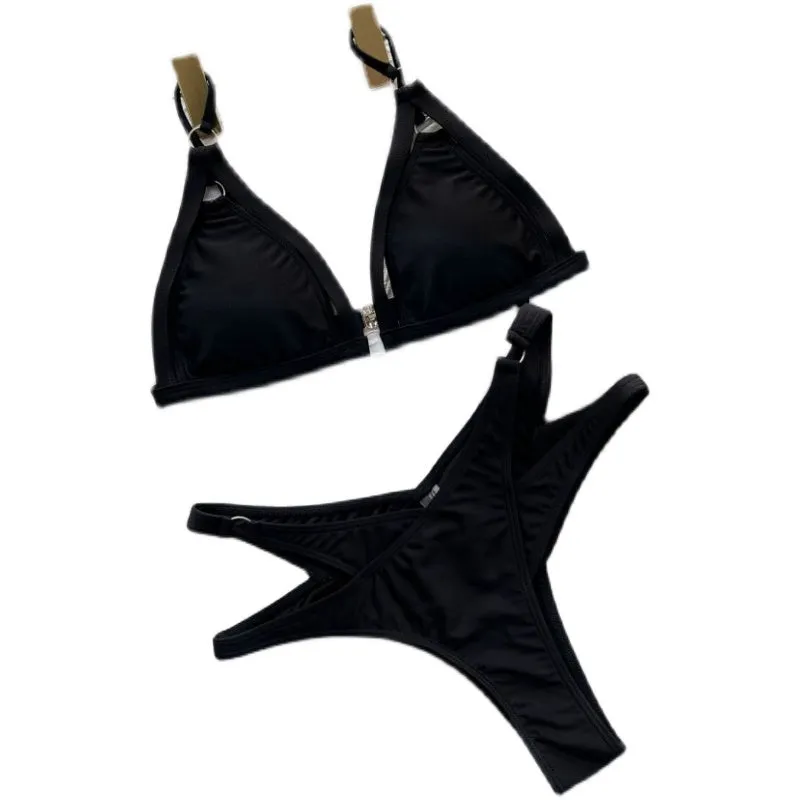 Trendy Black Hollow out Bikini Swimsuit
