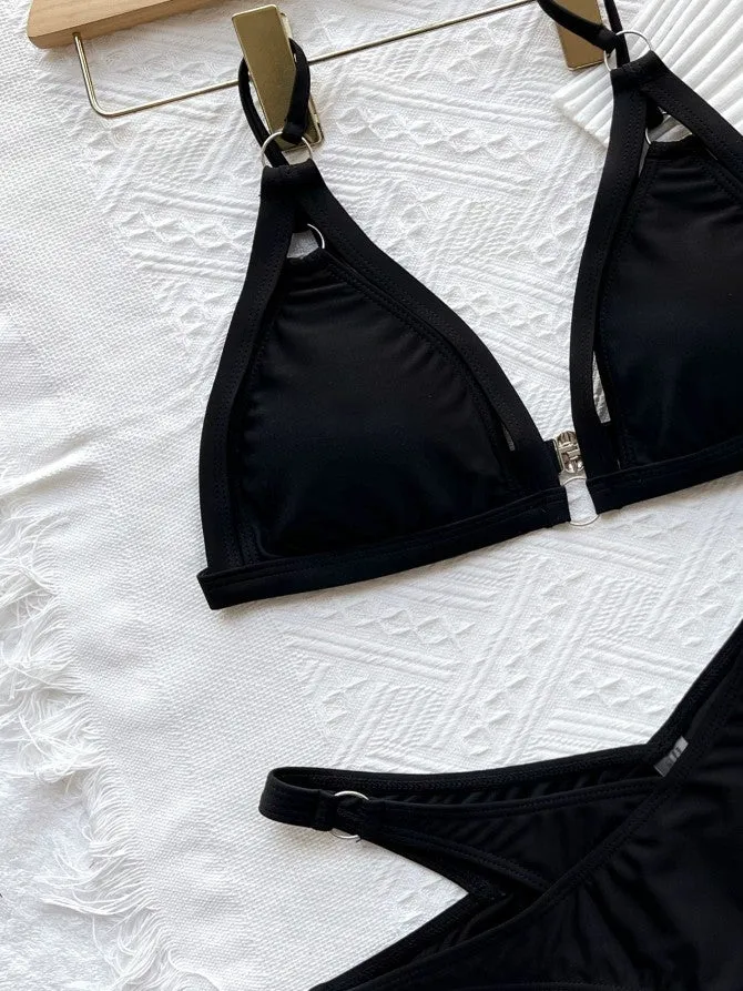 Trendy Black Hollow out Bikini Swimsuit