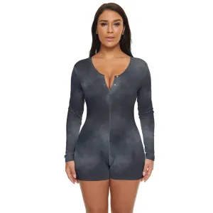 Vampire Art Grunge Charcoal Grey Clouds Long Sleeve Boyleg Swimsuit