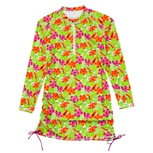 Women's Half Zip Swim Dress Cover Up | "Hibiscus"
