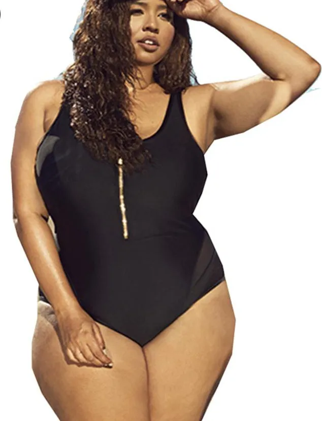 XL - 4XL Plus Size Swimsuit Zipper Front Padded Swimwear